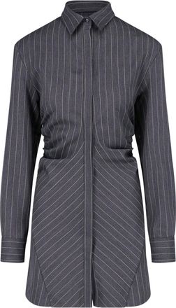 Dondup Grey Gessato Virgin Wool Pinstripe Mini Dress