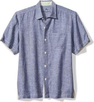 Tommy Bahama Paradise Breezer Short Sleeve Linen Button-Up Shirt in Island Navy at Nordstrom, Size Xxx-Large