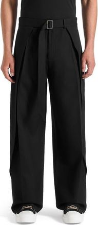 Mani&egrave;re De Voir Charles Wide Fit Wrap Leg Tailored Trousers in Black at Nordstrom, Size 38