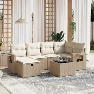 vidaXL Vidaxl - Set Sof&aacute;s De Jard&iacute;n 7 Piezas Y Cojines Rat&aacute;n Sint&eacute;tico Beige