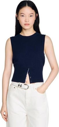 Sandro Cropped stripy wool-cashmere sweater in Navy Blue at Nordstrom, Size X-Large