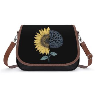 Generic Brain Cancer Sunflower Crossbody Bags for Women Fashion Leather Shoulder Handbags With Adjustable Strap