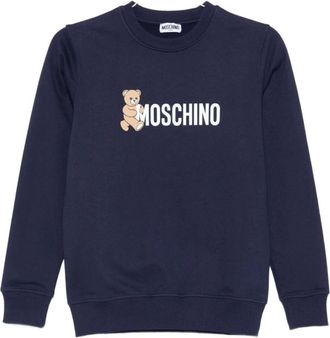 Moschino Kids Sweatshirts, male, Blue, 5 Y, Teddy Bear Print Crew Neck Jumper