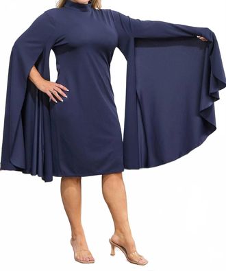Karen Kane Cape Sleeve Midi Dress In Navy Blue