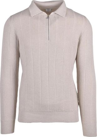 Eleventy Zip Neck Cashmere Sweater With Ribbed Knit Texture