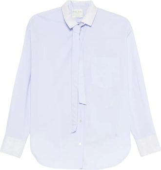 Forte_Forte Katoenen blouse met gestrikte hals - Blauw