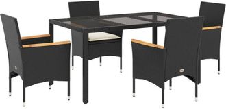 vidaXL Vidaxl - Set Comedor Jard&iacute;n 5 Pzas Cojines Rat&aacute;n Sint&eacute;tico Vidrio Negro