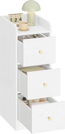 OEM Comodino, Tavolino Stretto Con 3 Cassetti, Comodino Con Protezione Superiore, Per Spazi Ristretti, Per Camera Da Letto, Soggiorno, Bianco Con Venature