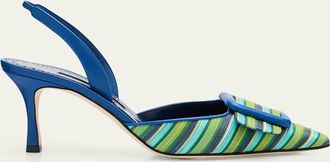 Manolo Blahnik Mayslibi 70mm Striped Slingback Pumps with Buckle
