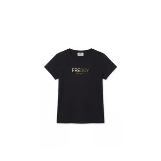 Freddy T-shirt Regular Donna con Logo Stampa Oro e Borchie