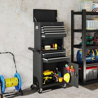 HOMCOM Tool Cabinet with 6 Drawers, 3-in-1 Rolling Tool Chest with Wheels in Black