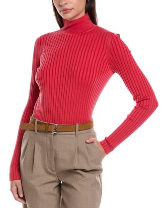 Lafayette 148 New York Ribbed Split Mock Neck Silk-Blend Sweater