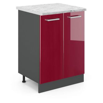 Vicco Mueble Bajo De Cocina R-line, Rojo Burdeos Alto Brillo, 60 Cm Et M&aacute;rmol