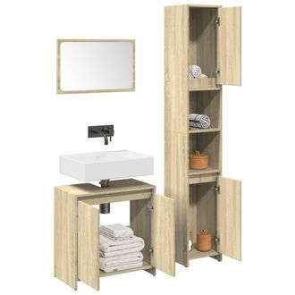 Berkfield Home 3 Piece Bathroom Furniture Set Sonoma Oak Engineered Wood in Brown