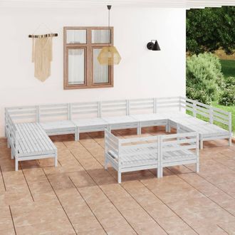 vidaXL Juego De Muebles De Jard&iacute;n 12 Piezas Madera Maciza Pino Blanco Vidaxl