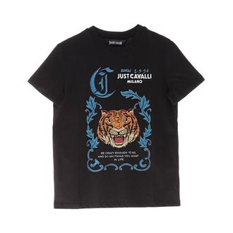 Just Cavalli T-Shirts, female, Black, Size: XL T-Shirt Leopardo