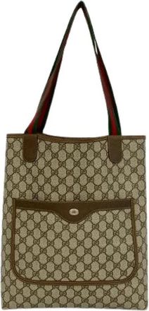 Gucci Pre-owned GG Leather Tote Bag - Dames - Vintage Shopper - Bruin - ONE Size - Leer - Vintage