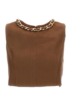 Elisabetta Franchi Cropped linen-blend top