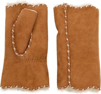 Agnelle Agnelle Alix Shearling-lined Suede Fingerless Gloves - Tan - 1 (S/M)