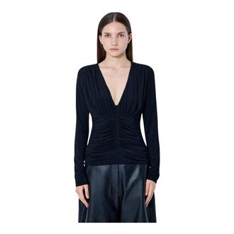 Sportmax Tops, Dames, Zwart, XS, Top met lange mouwen en V-hals