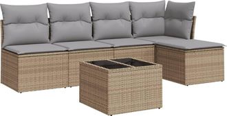 vidaXL Vidaxl - Juego De Sof&aacute;s Jard&iacute;n Con Cojines 6 Pzas Rat&aacute;n Sint&eacute;tico Beige