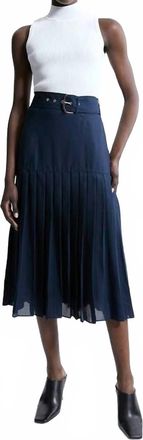Karen Millen Tall Georgette Asymmetric Pleat Woven Midi Skirt In Navy