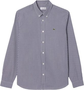 Lacoste Regular Fit Geruit Katoenen Overhemd - Heren - Casual Overhemden - Blauw - M - Katoen - Overhemden