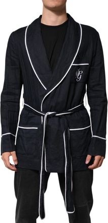 Dolce & Gabbana Mens Dark Blue Dg Embroidery Jacket Robe Blazer Linen Clothing