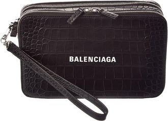 Balenciaga Everyday Croc-Embossed Leather Pouch
