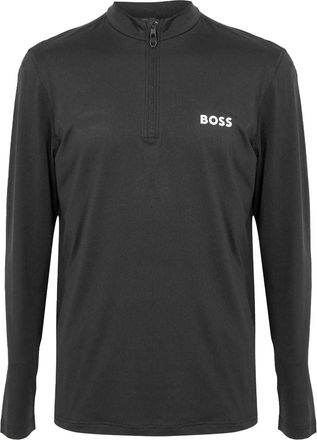 HUGO BOSS Heren Performance-shirt met kwartritssluiting en lange mouwen (Zwart)