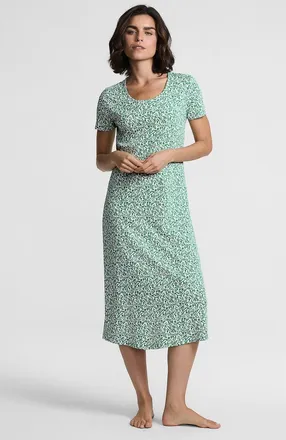 Lands End Cotton Short Sleeve Midcalf Nightgown in Vibrant Clover Pressed Floral at Nordstrom, Size Xx-Small