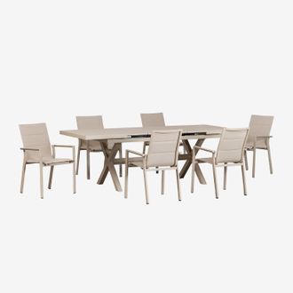 Sklum Set De Mesa De Jard&iacute;n Extensible Rectangular 180-240x90 Cm Y 6 Sillas De Jard&iacute;n Apilables Con Reposabrazos En Aluminio Karena Sklum