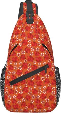 Generic Vintage Red Flower Flowers Orange Cross Body Bag Trendy Chest Bag Breathable Fanny Pack For Sports Runner Shopping