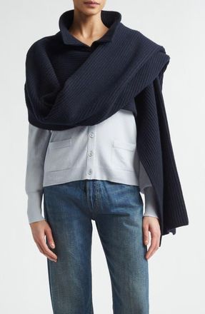 Maison Margiela Wool Rib Scarf with Collar Detail in Navy at Nordstrom, Size Large