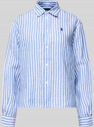 Polo Ralph Lauren Boxy Fit Leinenbluse mit Allover-Muster in Bleu, Gr&ouml;&szlig;e XL