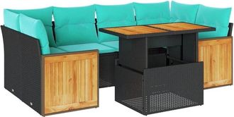 vidaXL Set Sof&aacute;s Jard&iacute;n Y Cojines 7 Pzas Rat&aacute;n Sint&eacute;tico Acacia Negro Vidaxl