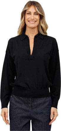 Alpha Studio Polo Shirt met Wijde Hals - Dames - V-hals truien - Blauw - S - Katoen - Truien & Vesten