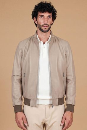 D'Arienzo Giubbotto bomber in pelle color sabbia effetto liscio DArienzo, Seleziona Taglia 44, Colore Beige