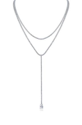 Kenneth Jay Lane Round Cut Cubic Zirconia Layered Y-Necklace in Rhodium Plated at Nordstrom