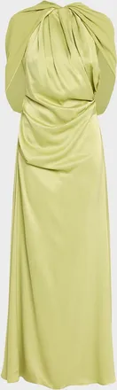 Rachel Gilbert Hallie Draped Satin Cape-Sleeve Gown