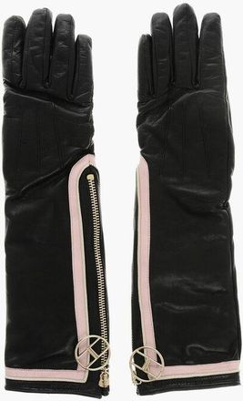 Elisabetta Franchi Leather Long Gloves with Zip size 7