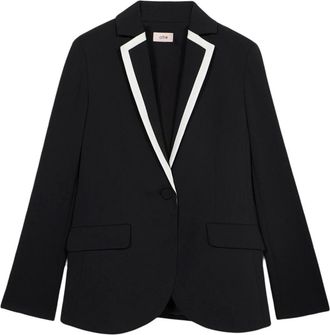Oltre Blazer met contrasterende bies - Dames - Blazers - Zwart - S - Polyester - Jassen