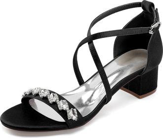 Generic Wedding Sandals Womens Chunky Open Toe Bridal Dress Low Heels Prom Party Dress Shoes 4.5Cm,Black,5 UK
