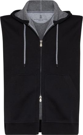 Brunello Cucinelli Zwarte Hoodie Sweater Jersey Katoen - Heren - Vesten met rits - Zwart - S - Katoen - Hoodies & sweatvesten
