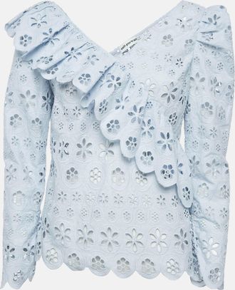 Self Portrait Blue Broderie Anglaise Frilled Top