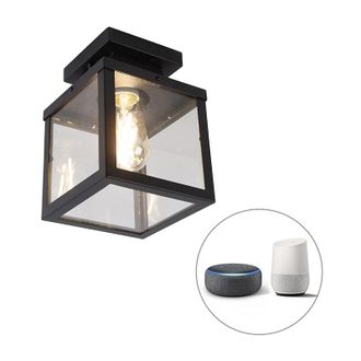 QAZQA Qazqa - Industrial Smart Outdoor Ceiling Light Black Incl. ST64 Wifi - Rotterdam