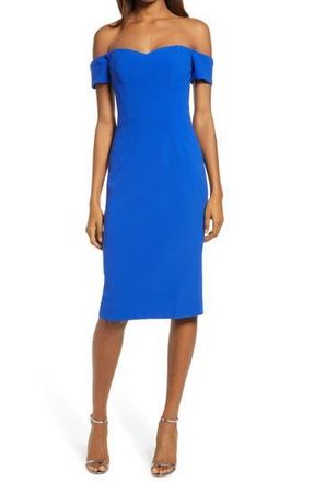 Dress The Population Bailey Off the Shoulder Body-Con Dress in Electric Blue at Nordstrom Rack, Size Medium
