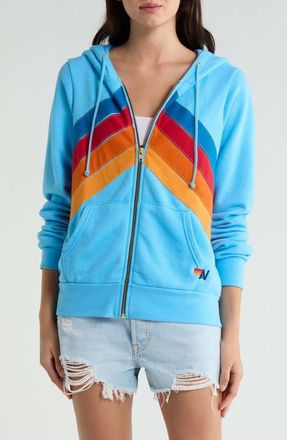 Aviator Nation Mountain Stitch Chevron Zip Hoodie in Sky at Nordstrom, Size X-Large