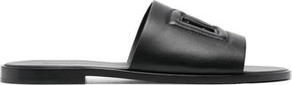 Dolce & Gabbana Logo Leren Slides - Heren - Sandalen - Zwart - 40 EU - Leer - Schoenen
