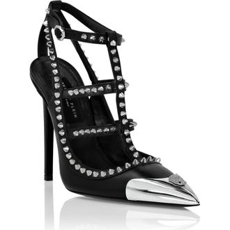 Philipp Plein Nappa Leather Sandals High Heels Studs Women in Black at Nordstrom, Size 39